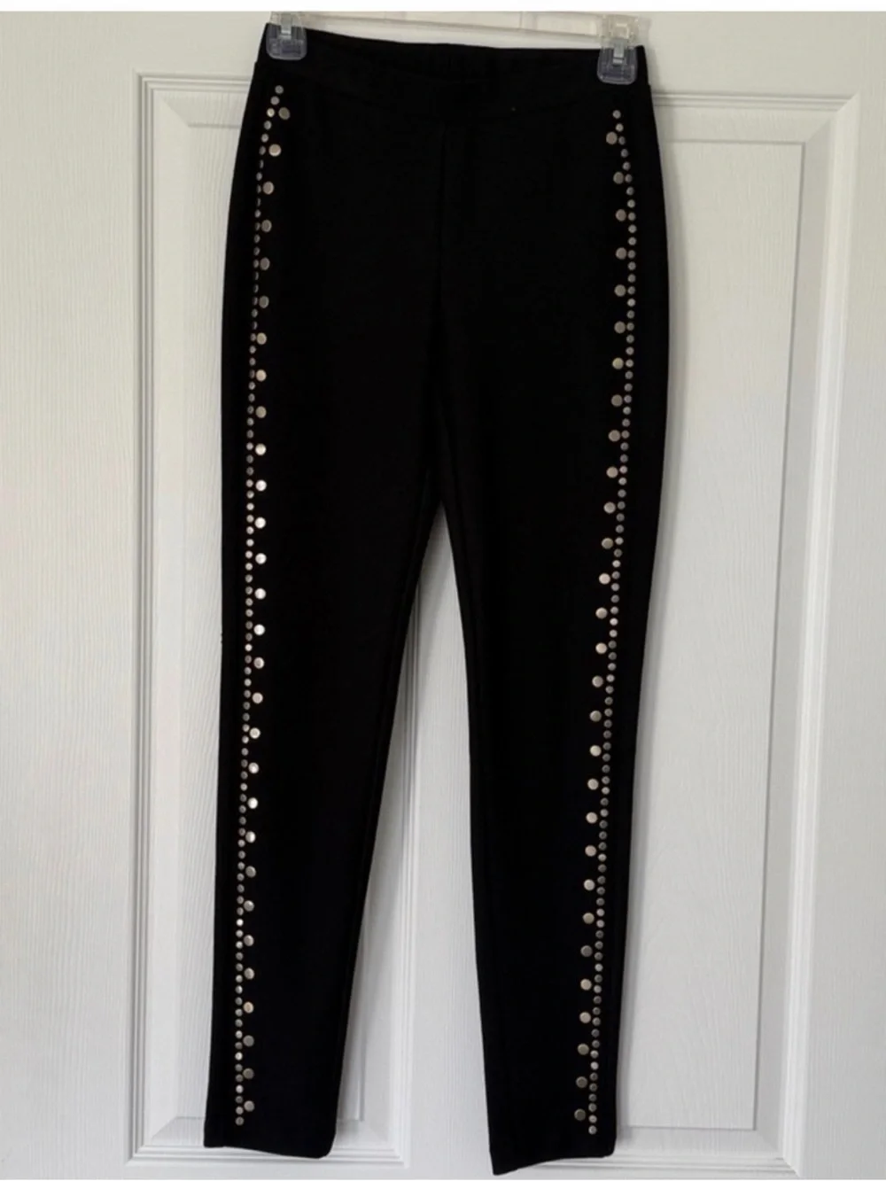 MICHAEL KORS Black Gold Studded Leggings XS Pull On Skinny Stretch Pants